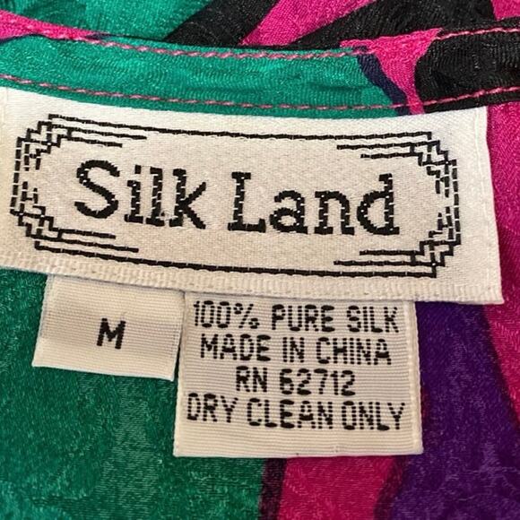 Silk Land 100% Silk Multicolor Abstract Print Sleeveless Cami Blouse Tank Top M - Picture 3 of 3